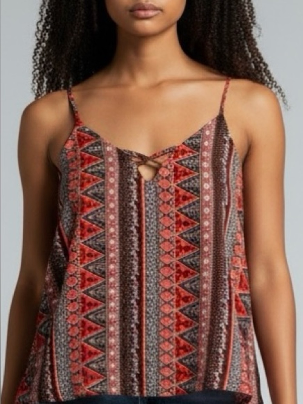 Terranova Multi Colors Patterned Strappy Camisole with Front Twist Detail Sz M